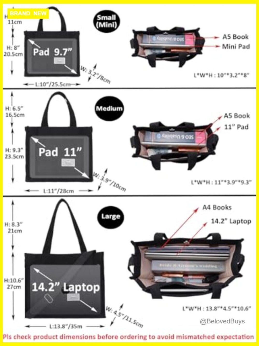 Large Corduroy Tote Bag with Compartments for Work Travel College - Picture 3 of 7